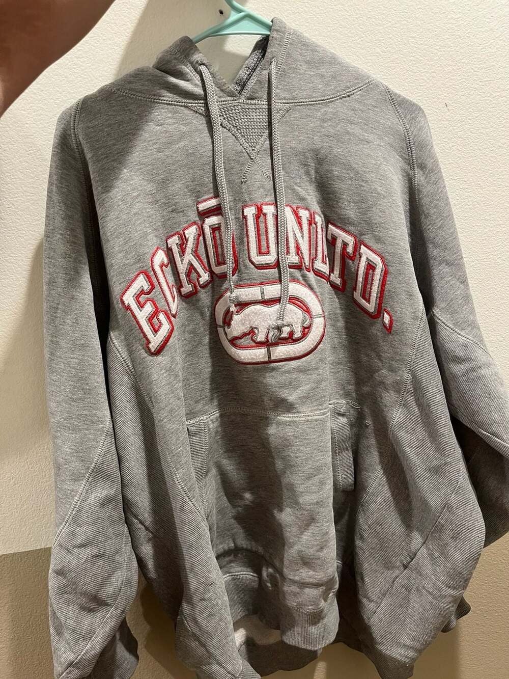Vintage Ecko Unltd. Rhino Embroidered Spellout Heavyweight Hoodie Grey XL